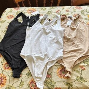 Stylish Women's Bodysuit Trio - Black, White, Tan S